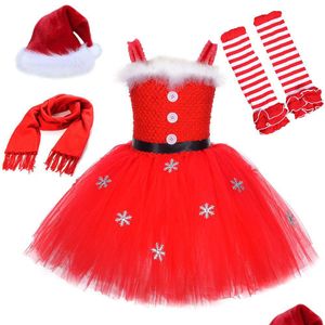 Flickans klänningar Girls Dresses Christmas Santa Claus Costumes For Xmas Tutu Dress Outfit Kids Year Princess Children Miss Clothes Drop D Dhjrk