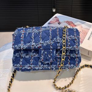 Bolsa de ombro clássica acolchoada com aba jeans tweed França marca de alta qualidade hardware dourado bolsa crossbody designer de luxo feminino número de série bolsa de corrente de grande capacidade