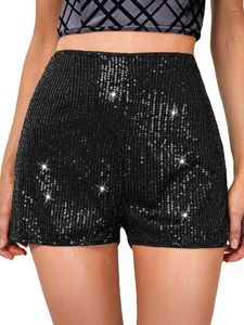 Kvinnors shorts Kvinnor Summer Sequins Mid midja Elastic Band Sparkly Straight Leg Glitter Short Pants For Party Club Streetwear