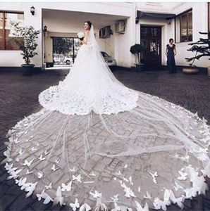 2 Tier Cathedral Wedding Veils 3D Butterfly Appliques Veils For Bride Comb Ivory Cathedral Två Tier Lace Appliques med COMB6801802