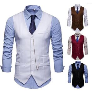 Coletes masculinos sólidos colete masculino 2024 chique único breasted homens ternos moda v-pescoço sem mangas top inteligente casual casamento homem vestido magro