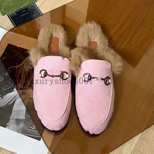 Designer Mules Leather denim fur Slipper Round Toe Loafer Backless Genuine Leather Suede Woman Man White Black Metal Buckle Women's Flat Slippers 35-44 09