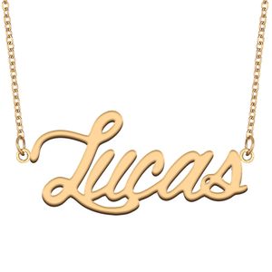 Lucas Namenshalsketten-Anhänger für Frauen, Freundin, Geschenke, individuelles Namensschild, Kinder, beste Freunde, Schmuck, 18 Karat vergoldeter Edelstahl