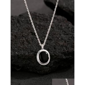 Andere Anhänger Han Hao S925 Sterling Silber Elegante und luxuriöse europäische amerikanische Art Black Achat Twist Chain Halskette für Drop Deli Dhksd