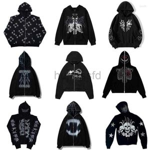 Men's Hoodies Sweatshirts Hoodies Black Rhinestones Skeleton Star Anime Y2k Sweatshirts Zip Hoodie Oversized Goth Jackets American Fashion -sell 2436