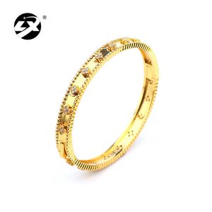 V bangle estilo japonês e coreano latão banhado a ouro crisântemo flor de ameixa pulseira de renda quente feminina moda oca pulseira anel