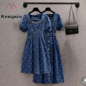 Vestido 2023 verão denim vestidos mulher solta plus size 4xl curto longo jeans senhora vestido botão feminino robe aline roupas ke2880