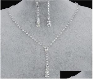 Smycken bling crystal brud set sier pläterad halsband diamantörhängen bröllop smycken set brud brudtärnor tillbehör släpp d2048381