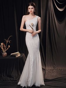 Partysix Summer Elegant One Shoulder Long paljett Evening Dress Women Party Dress Wedding Wear 240228