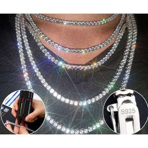Anpassad hiphop 925 Sterling Silver Ice Out VVS Bling 3mm 4mm 5mm 6 6.5mm Round Moissanite Diamond 925 Silver Tennis Chain Chain