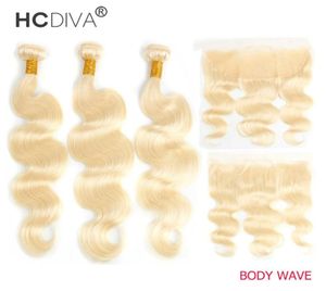 Peruviska mänskliga hårbuntar med spets frontala eer till örat 613 Blond 13x4 Transparent HD Curly Wet and Wavy Water Wave Body Straigh4396999