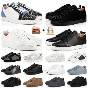 CL Christian Louboutin Louis Junior Spikes Veau Velours Sneaker Red Bottoms Luxo Red Bottom Loafers Designer Mens Womens Casual Shoes bottoms tênis   【code ：L】