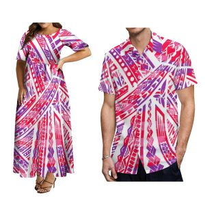 Kleid Frau Mittelärmeliges Rundhalskleid Mann Hawaii Kurzarmhemd Paar passende polynesische Kleidung Samoa-Stil