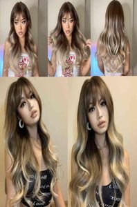 Hair Synthetic Wigs Cosplay Henry Margu Brown White Ash Gray Blonde Ombre Synthetic Wigs for Black Women Afro Long Wavy Wig with B8586990