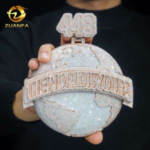 Zuanfa Hip Hop Jewelry 925 Sterling Srebrny Niestandardowy dwukrotny 3D Earth Hip Hop Iced Out VVS Moissanite Diamond wisiorek dla męskich