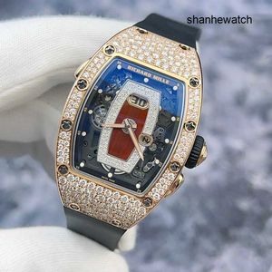 Mens Watch Elbise Saatleri RM Saat RM037 Snoweflake Elmas Kırmızı Dudak Orijinal 18K Gül Altın Tarih Ekran