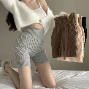 Shorts Japanese Vintage Knitted Bottoming Shorts Spring Thicked Warm Skinny Mujer Y2k Aesthetics High Waist Sexy Women