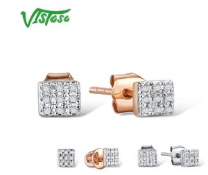 VISTOSO Orecchini in oro per donna 14K 585 oro bianco rosa scintillante diamante delicato orecchini a cerchio rotondo alla moda gioielleria raffinata 2105141582
