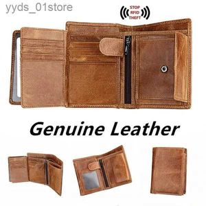 Money Clips JOYIR New Style Plus Size Mens Wallet RFID Blocking Genuine Leather Trifold Business Short Wallet L240306