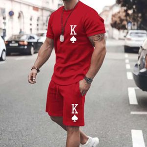 여름 남자 세트 티셔츠와 반바지 패션 디지털 레터 k 프린팅 견인 y2k 매일 캐주얼 의류 스트리트 스트리트웨어 남성용