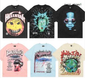 American Fashion Brand Hellstar Abstract Body Adops Fun Print Vintage Högkvalitativ Double Cotton Designer Casual SHORT STEVE T-shirts för män och kvinnor