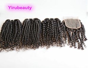 Brazilian Human Virgin Hair 3 Bundles With 4X4 Lace Closure Funmi Hair Weave Bouncy Fumi Curl 1026inch Natural Color6911911