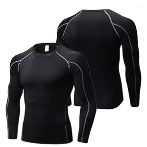 Herr t -skjortor sportkläder fitness tröja komprimering lång ärm sträcka rund hals rashguard grossist snabba torra toppar