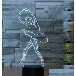 Tischlampen Abstraktive 3D optische Täuschung Ballerina Ballett Mädchen Colorf Lichteffekt Touch-Schalter USB-betriebene LED-Dekoration Drop Dh8H3