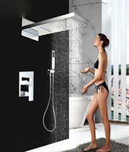 Whole And Retail Polished 2 ways Chrome Brass 22quot Square Rain Shower Head Faucet Waterfall Valve Mixer Tap W Hand Shower2770826