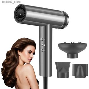 Hair Dryers Brushless Professional Salon Ionic Hair Dryer Light Weight Hot and Cold Powerful Wind High Speed Negative Ion Bolwdryer 3 Nozzle Q240306