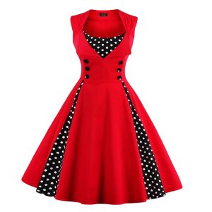 Klänning Summer Dress for Women's Fashion Slim Fit Dresses Ladies Casual Retro Polka Dot Stitching Lapel Sleeveless Swing Dress 2023