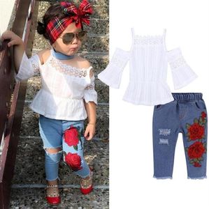 Estate Bambino Vestiti per ragazze Set Neonate Vestiti Maglietta Jeans Abbigliamento per bambini Abiti sportivi Per ragazze Abiti 1 2 3 4 5 Anno Y200328710262