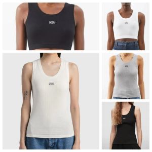 Tanktops für Damen, Camis, mit Anagramm besticktes Tanktop aus Baumwollmischung, Shorts, Designer-T-Shirts, Anzug, gestrickt, Femme, abgeschnittenes Jersey, Damen-T-Shirts, Tops, Weiß, Schwarz, Grau, A11