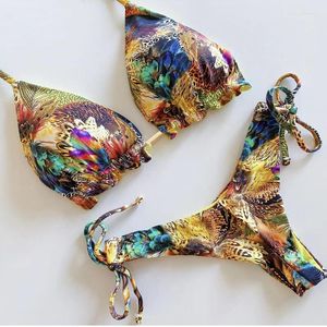 Kobiety stroje kąpielowe 2024 BIKINIS Women Swimsuit Bandage Push Up Bikini Set Suit Bathing Brazylian Biquni Print