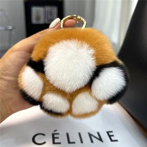 Keychains Plush Ball Real Rex Fur Keychain Cat Claw Women Bag Pendant Cute Toy Hanging Ornaments Car Key Rings Bear Trinkets226g