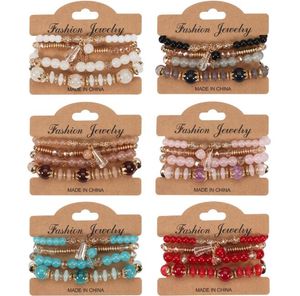 4 pçs / set boêmio designer empilhável grânulo pulseiras para mulheres multicamadas pulseira pingente charme cores borla estiramento pulseiras