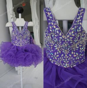 Vestidos de concurso de menina cupcake 2021 com decote em v e zíper nas costas fotos reais roxos babados organza glitz vestidos de concurso para 5207290