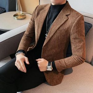 Ternos masculinos de inverno de alta qualidade negócios lazer terno casaco masculino fino ajuste veludo fahion vestido blazers jaqueta hombre roupas marca