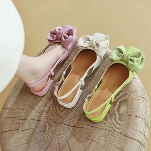 Baotou 175 sandálias Bow Sapatos femininos Sweet Square Toe Saltos baixos moda moda de verão elegante plana confortável