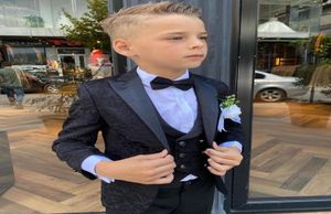 Svart mönster pojke formell passar middag tuxedos små pojkar groomsmen barn för bröllop fest prom kostym slitage jackor väst pant5066377