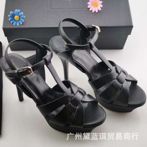 Sandaler S Summer Cowhide Round Head, Open Toe, Fish Mouth, High Thin Heels, Water Platform, Roman Sandals, Fashion Show