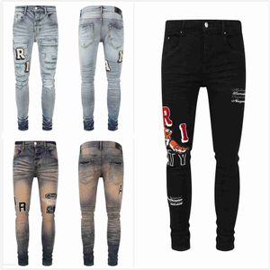 Designer Jeans para Mens Caminhadas Calça Rasgado Hip Hop High Street Marca de Moda Pantalones Vaqueros Para Hombre Motocicleta Bordado Close Fitting