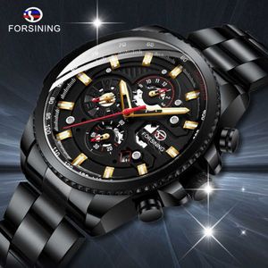 ForSining Mechanical Watch Mens Multi-Function rostfritt vattentätt komplett kalender Militär Automatiska klockor Montre Relogio T2191E