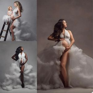 Sexig grimma moderskapsklänningar 2024 pregant kvinnliga kvällsklänningar plus storlek tiered ruffle photoshot klänning vestido de novia