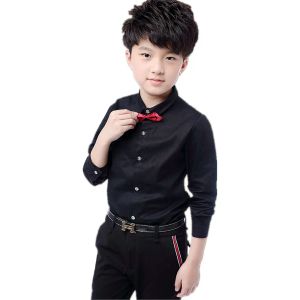 Dresses Boys 'Long Sleeve Classic Dress Shirt Kid Knapp ner krage toppar med slips för barns 4 6 8 10 12 14 15 år bär LC413