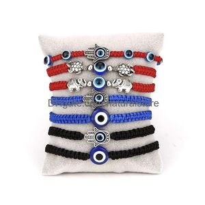 Braccialetti con ciondoli Nuovo blu malocchio fascino catene di corda intrecciata bracciali per donne uomini tartaruga elefante mano di Hamsa braccialetto con corde rosse Fash Dha4S