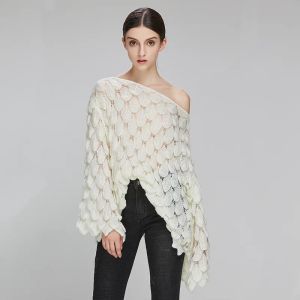 Pullovers Adishree Elegant Sweater Women 2021 Casual Fashion Loose Women Sweater and Pullover Cute 3D White Jumper Sueter Mujer Slash Neck