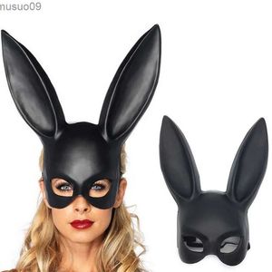 Maschere di design Palla per trucco Maschera di coniglio nero Mezza faccia femminile Puntelli di Halloween per adulti Raccolta di forniture per spettacoli cosplay