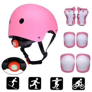 Crianças 7 em 1 capacete e almofadas conjunto ajustável crianças joelheiras cotoveleiras protetores de pulso para scooter skate patinação ciclismo 240304