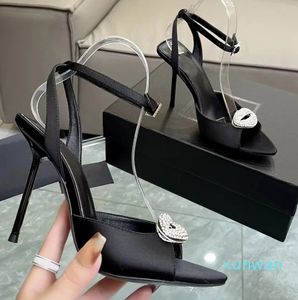 New Sandals Fashion Designer Shoes Silk Rhinestone Lip Button Decoration Women 10CM High Heels Summer Open Feet Ribbon Combination stiletto Sandal